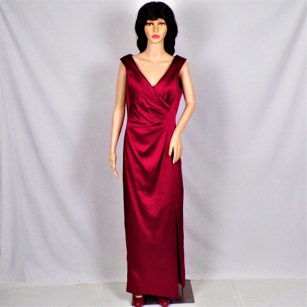 TAHARI BY ARTHUR S. LEVINE size 10 red satin sleeveless full-length gown